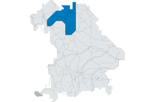 Grafik des Tarifbereichs Franken Thüringen in Bayern