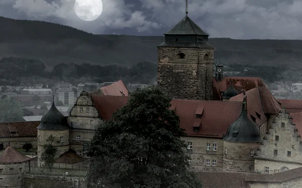 Festung Rosenberg im Dunkeln mit Vollmond