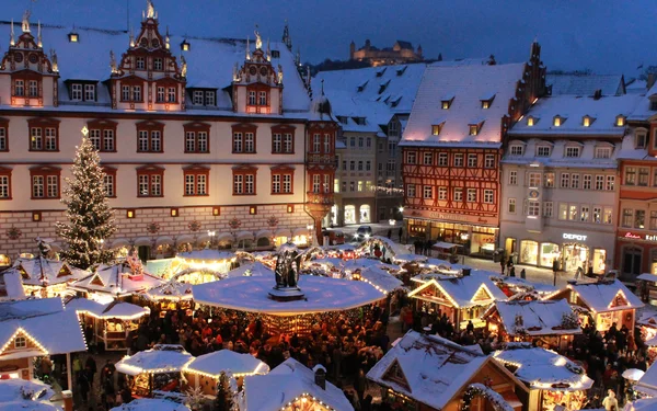 Luftaufnahme des Coburger Weihnachtsmarkts
