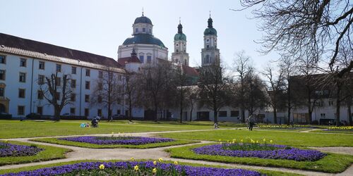 Park im Frühling vor Stadtkulisse